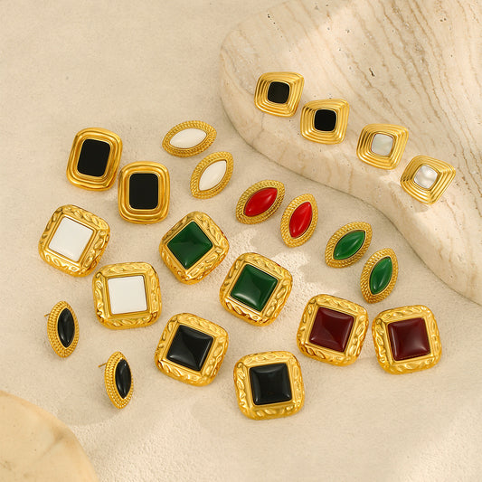 Minimalist Geometric Stainless Steel Earrings for Women with Electroplated Finish and Irregular Quadrilateral Design