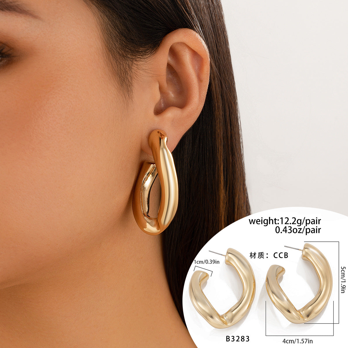 Pendientes geométricos asimétricos con forma de lágrima, dulces y atrevidos, de aleación con acabado galvanizado para mujer
