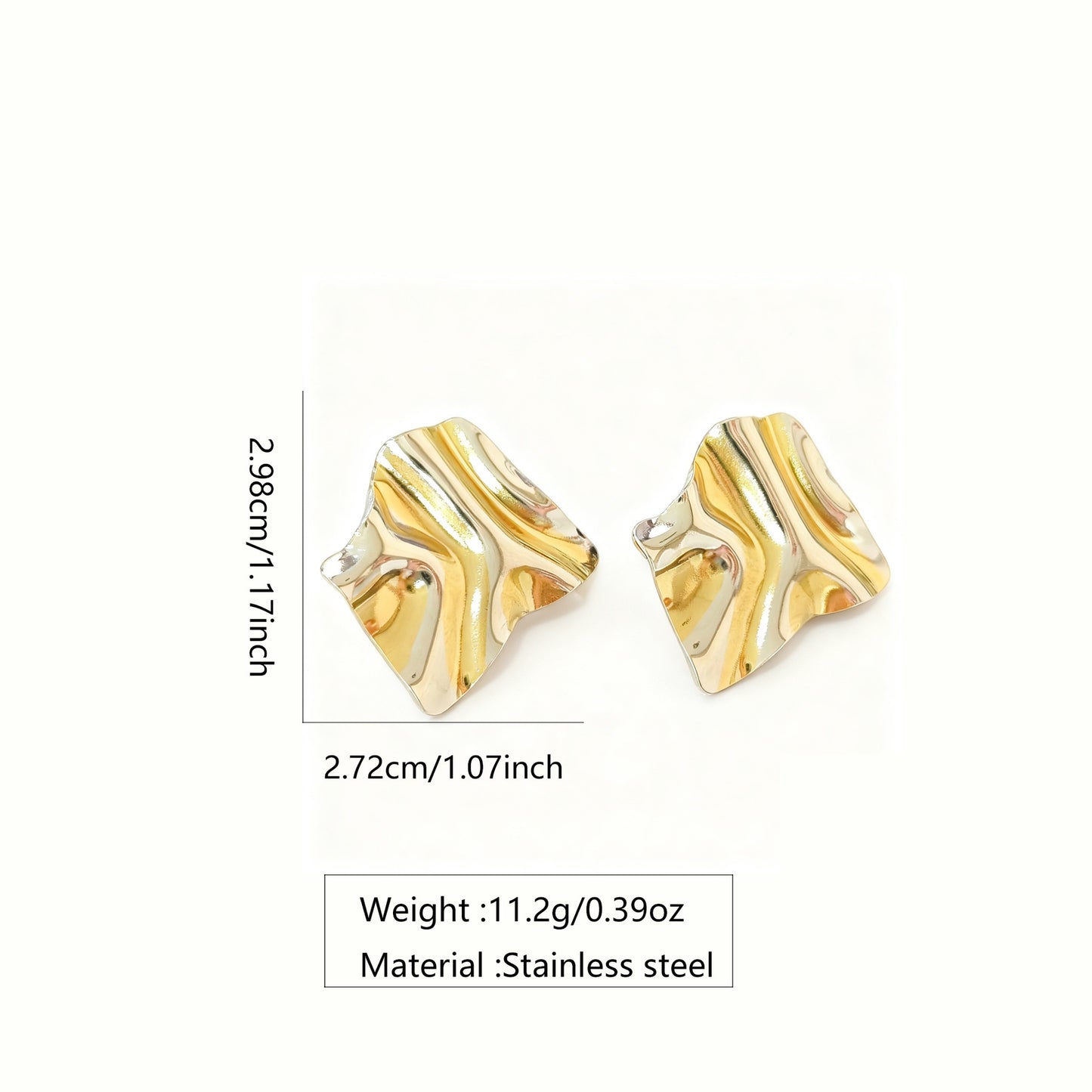 Pendientes de acero inoxidable geométricos chapados con textura arrugada de moda para mujer