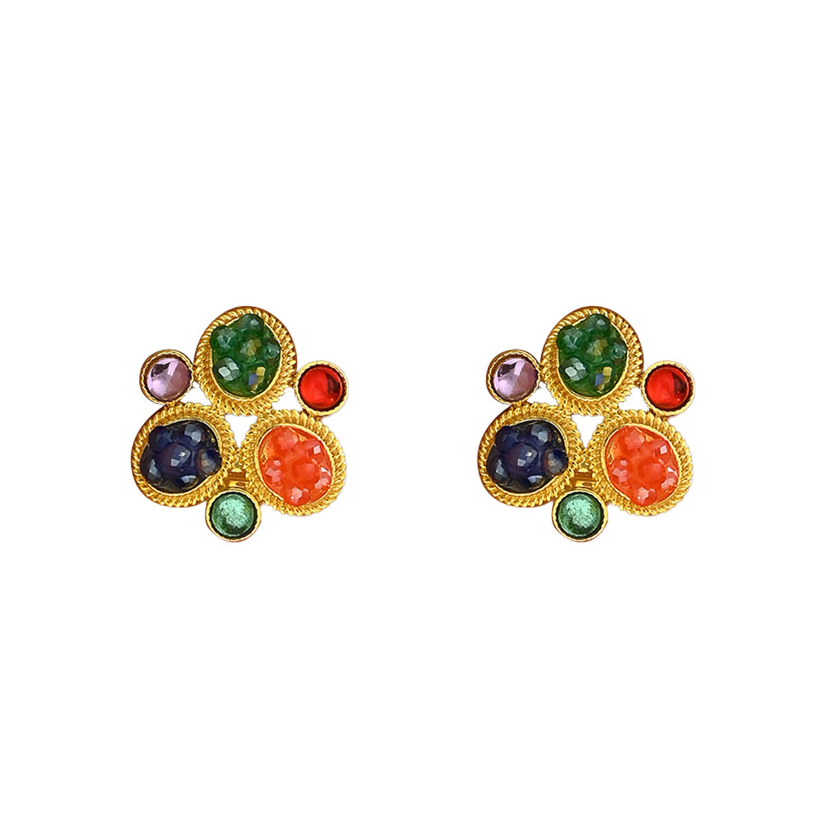 Pendientes de tuerca minimalistas geométricos redondos de cobre con cristales y postes de acero inoxidable para mujer