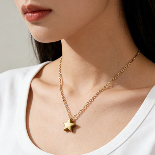 Conjunto de collar y pendientes de acero inoxidable con colgante de estrella minimalista elegante chapado con cadena para mujer
