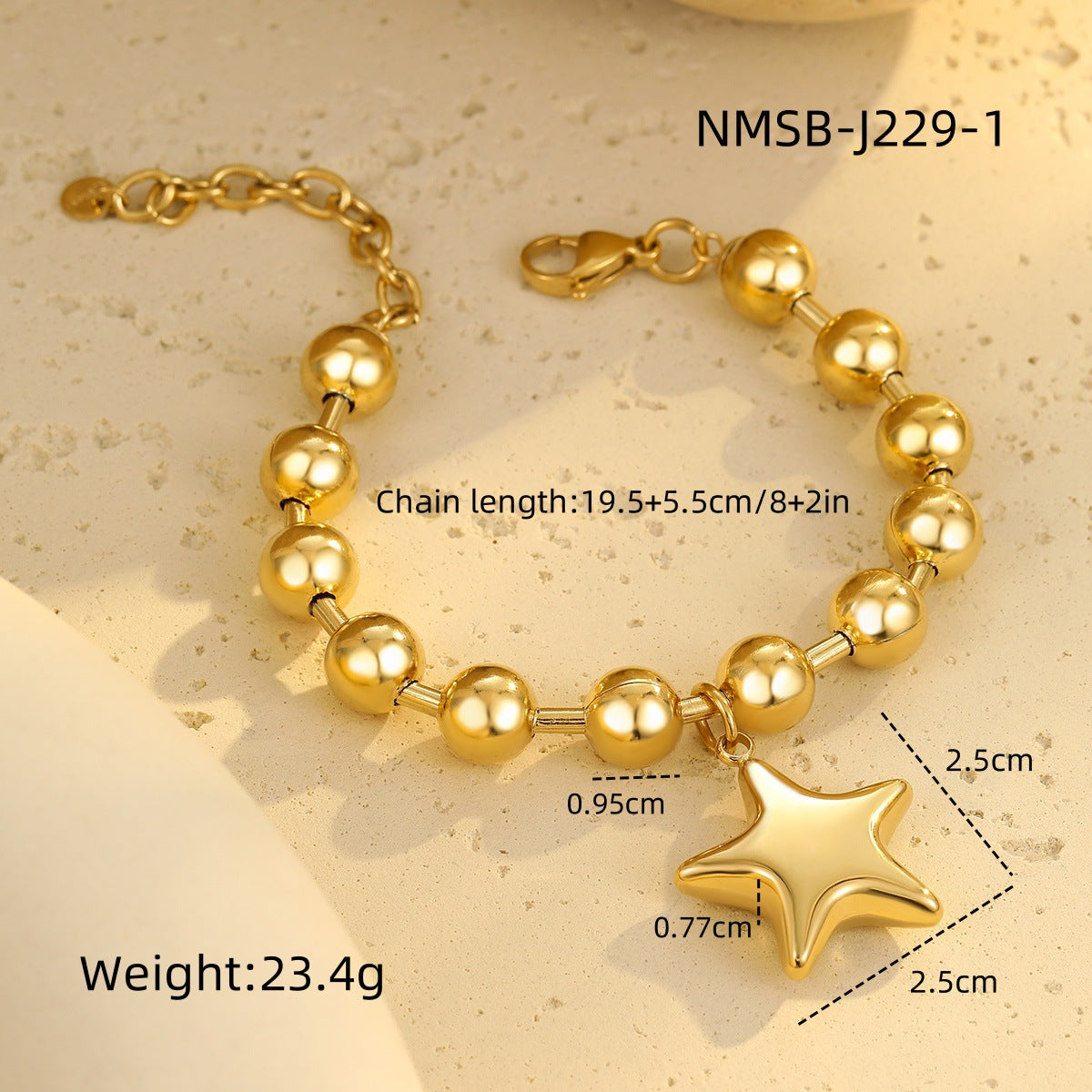 Pulsera con cuentas de acero inoxidable chapado en oro de 18 quilates con diseño de corazón minimalista de moda para mujer