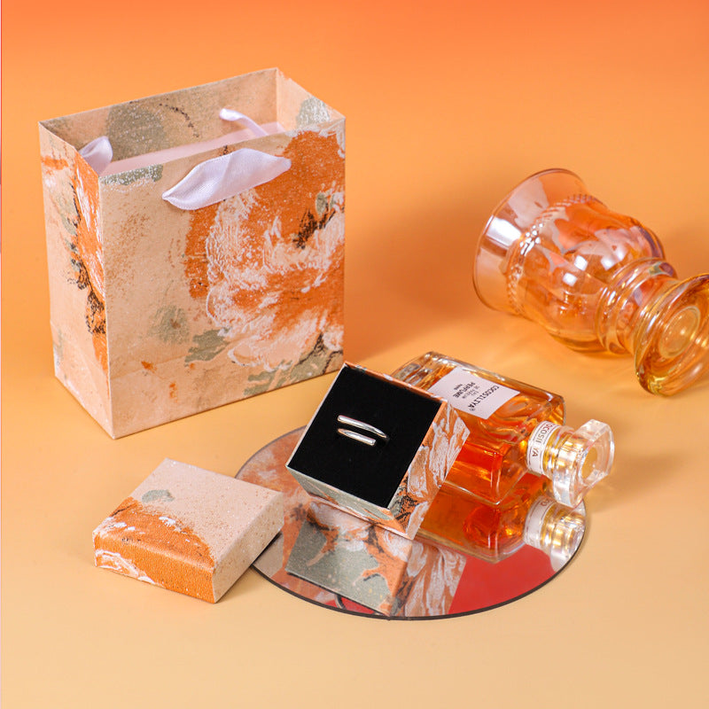 Caja de embalaje de joyería con diseño floral irregular naranja estilo pintura al óleo para collares, pulseras, pendientes y anillos