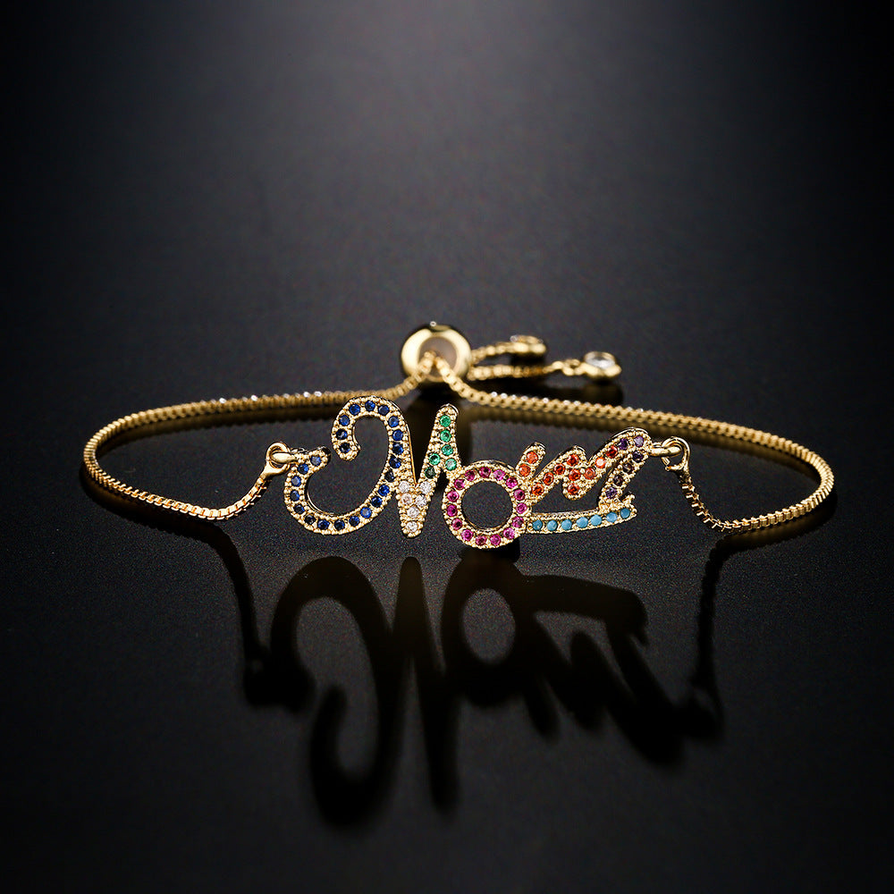 Geometric Style Gold-Tone Copper Bracelet for Women with Cubic Zirconia Inlay