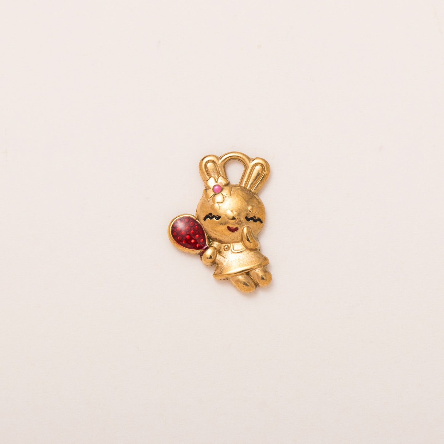 Vintage 18K Gold Plated PVD Stainless Steel Rabbit Pearl Pendant Charm Bar