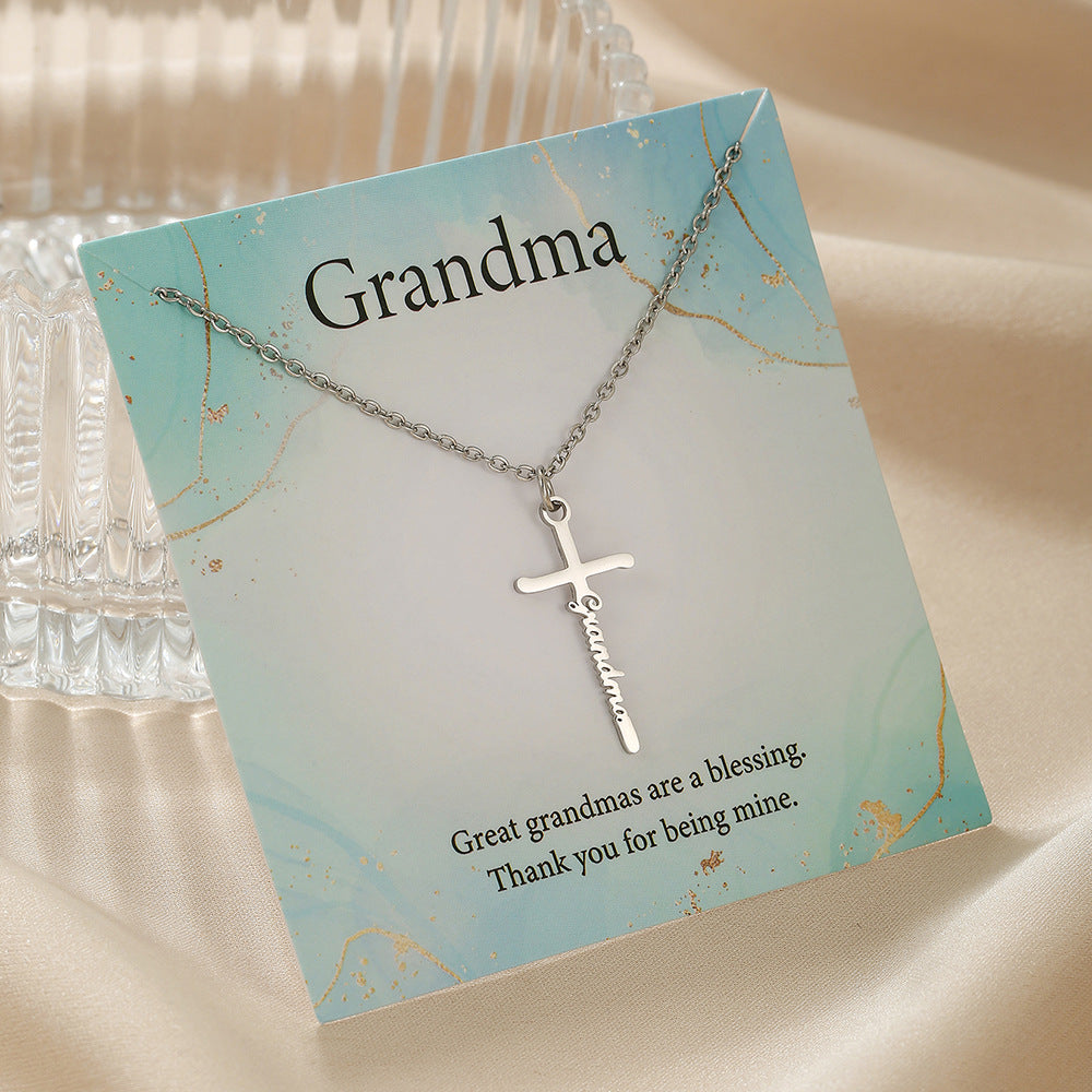 Sweet Streetwear Geometric Letter Cross Titanium Steel Necklace with Stainless Steel Pendant on Cable Chain for Women