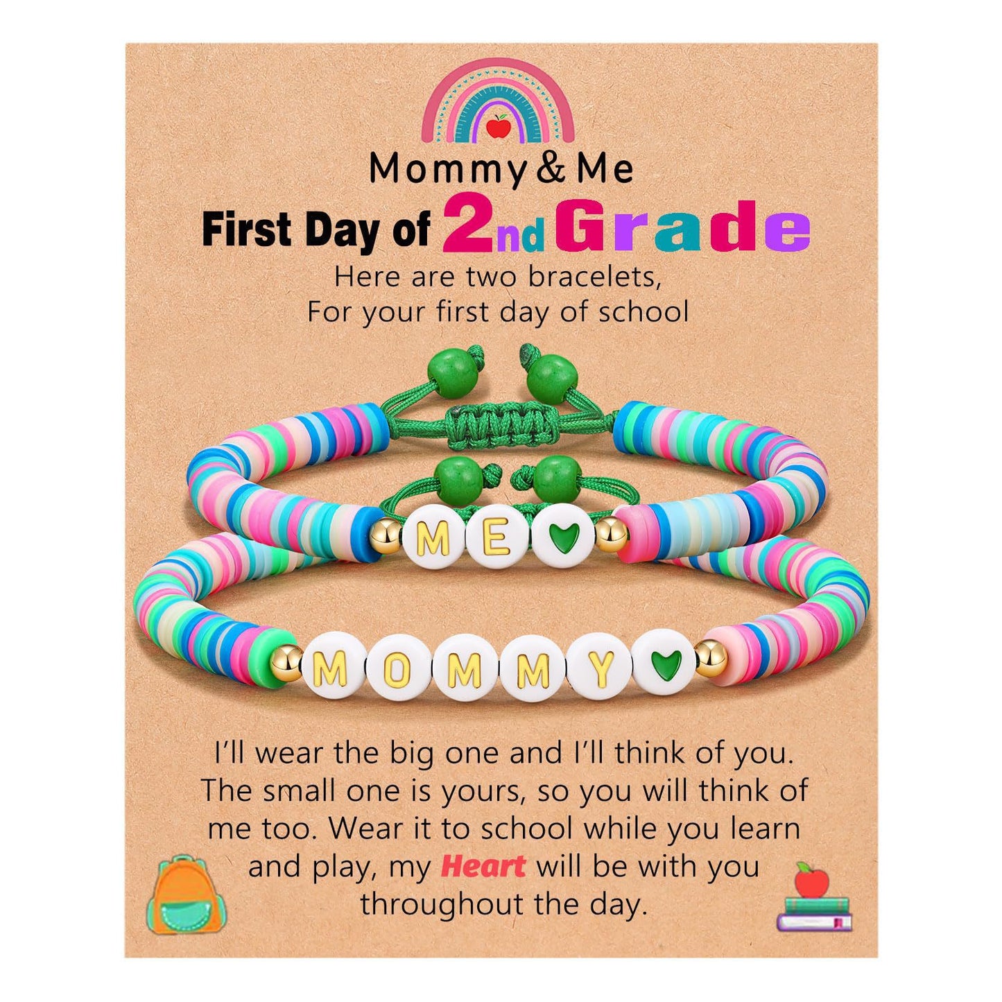 Sweet Geometric Heart Letter Resin Bracelet Set for Kids First Day of School Gift