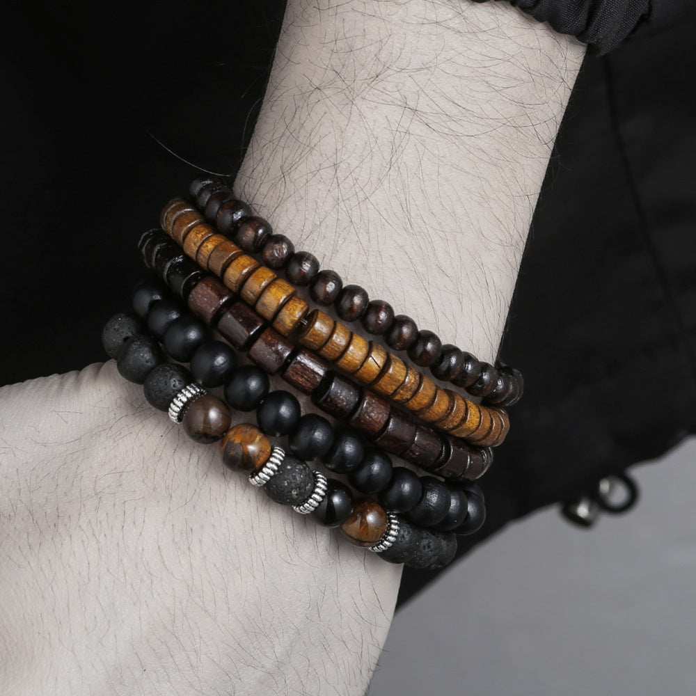 Bohemian Ethnic Geometric Wood Turquoise Beaded Adjustable Bracelet