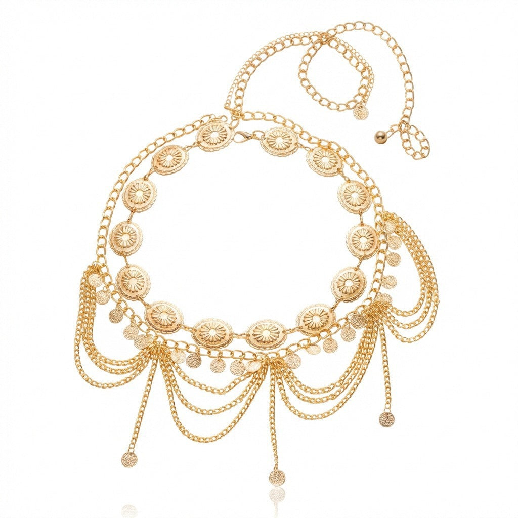 Vintage Bohemian Ethnic Multi-Layer Tassel Polished Zinc Alloy Body Chain for Women