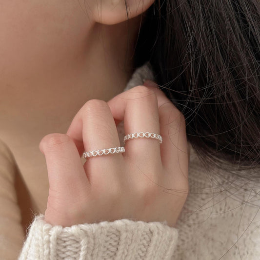 Sweet Minimalist 925 Sterling Silver Heart Geometric Ring for Women
