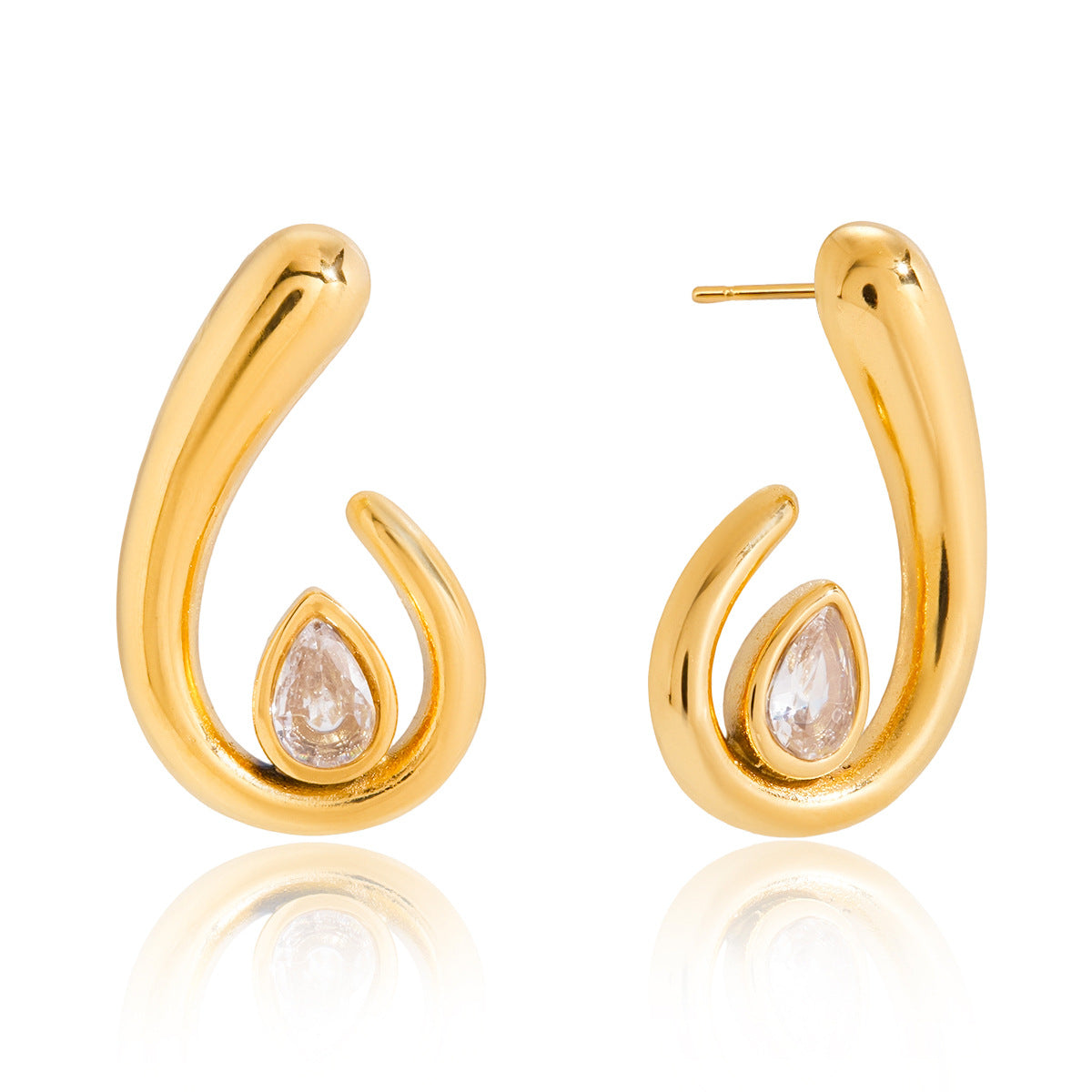 Orecchini a perno da donna di lusso con triangolo geometrico in acciaio inossidabile placcato oro 18 carati e zirconi