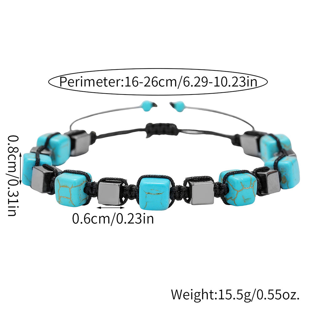 Casual Rectangle Hematite Turquoise Handmade Bracelet Unisex Adjustable