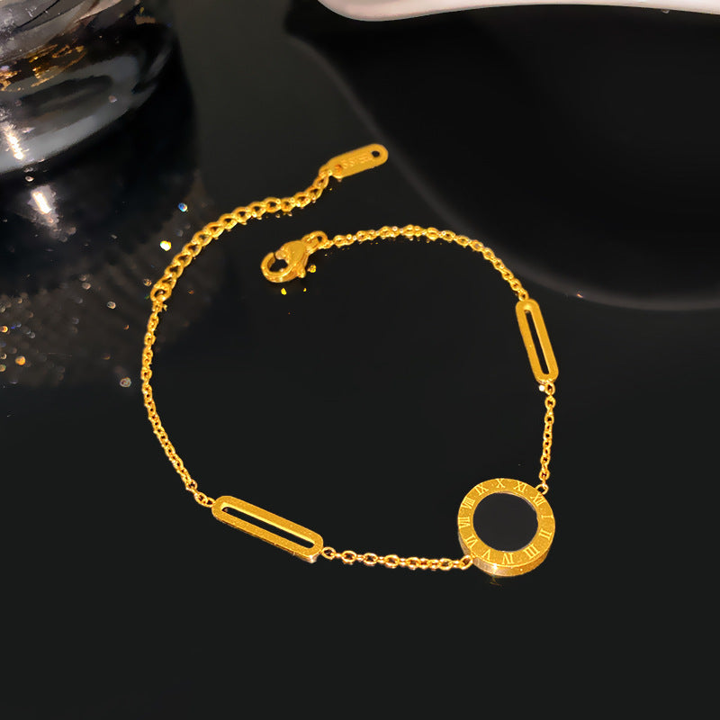 Minimalist Luxury 18K Gold Plated Titanium Steel Round Roman Number Bracelet