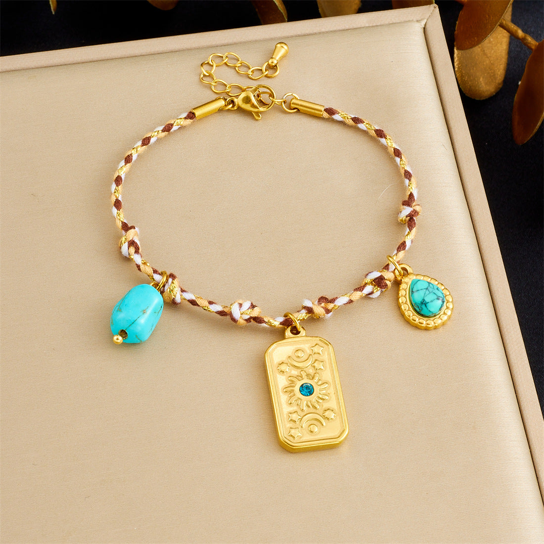 Bohemian Vintage Gold Plated Stainless Steel Bracelet with Heart Floral Butterfly Round Square Charms
