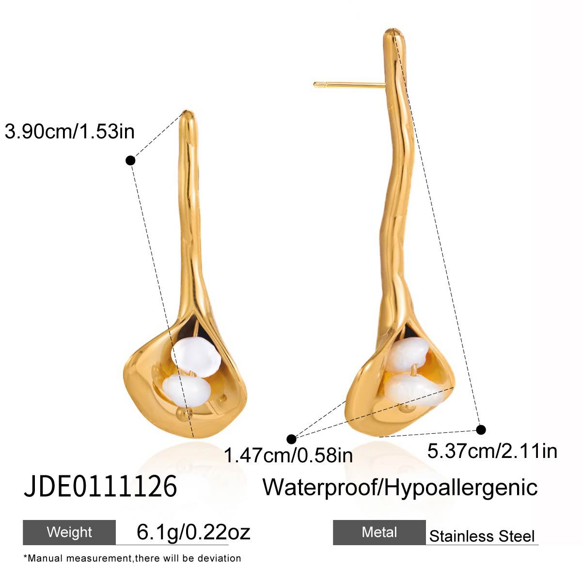 Elegant Stainless Steel Plated Calla Lily Flower Pearl Stud Earrings for Women