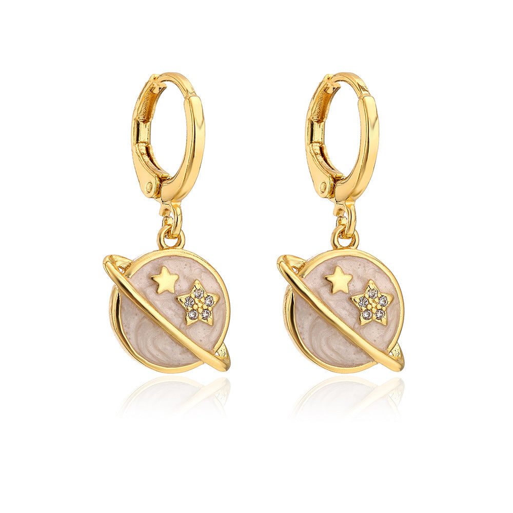 Minimalist Geometric Earrings for Women Made of Copper with Gold Plating and Enamel Finish, Micro-Paved Zirconia Accent