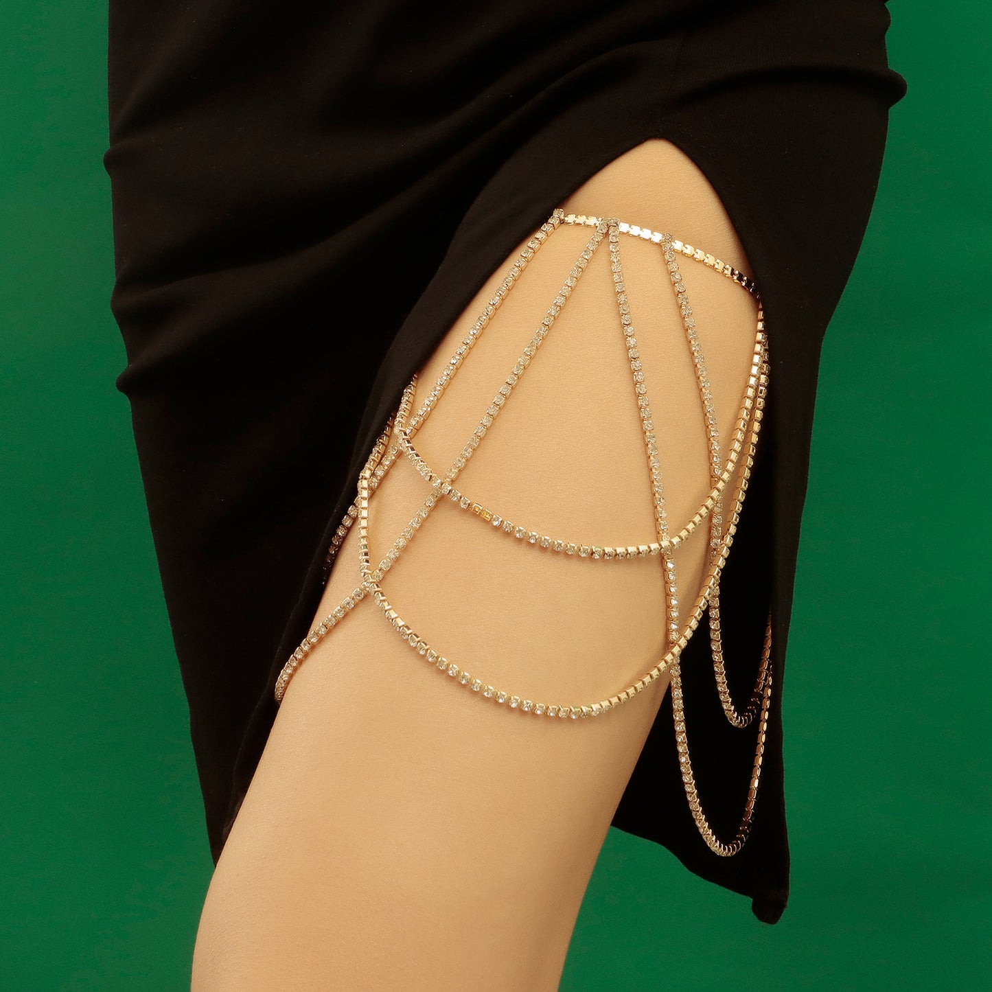 Sweet and Edgy Casual Rhinestone Beach Leg Chain for Women with Elastic Band and Simulated Pearl Accents Geometric Design
