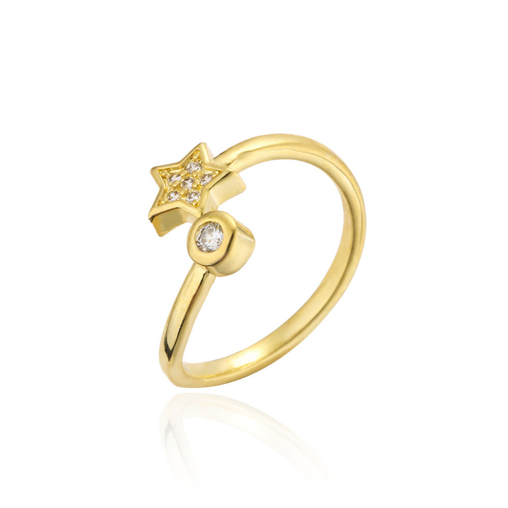 18K Gold Plated Brass Micro-Inlaid Cubic Zirconia Star Ring for Women