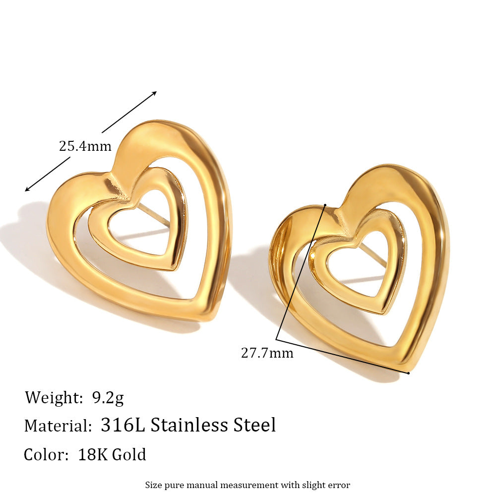 Collana Pendente a Cuore Vuoto Minimalista di Tendenza per Donna in Acciaio Inossidabile con Placcatura in Oro 18K
