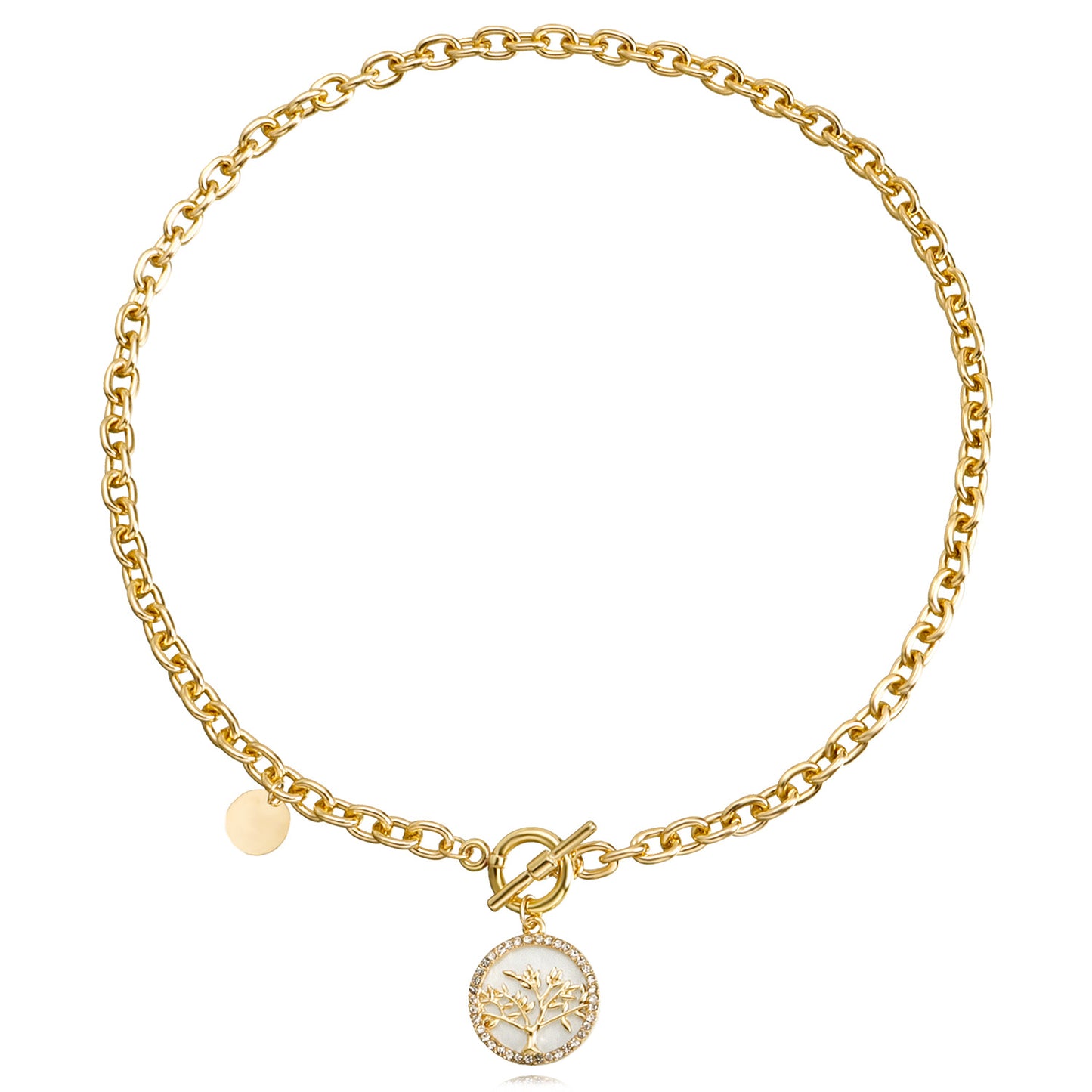 Collana con Pendente Geometrico Minimalista in Lega con Effetto Madreperla e Finitura Placcata, Catena Ritorta da Donna
