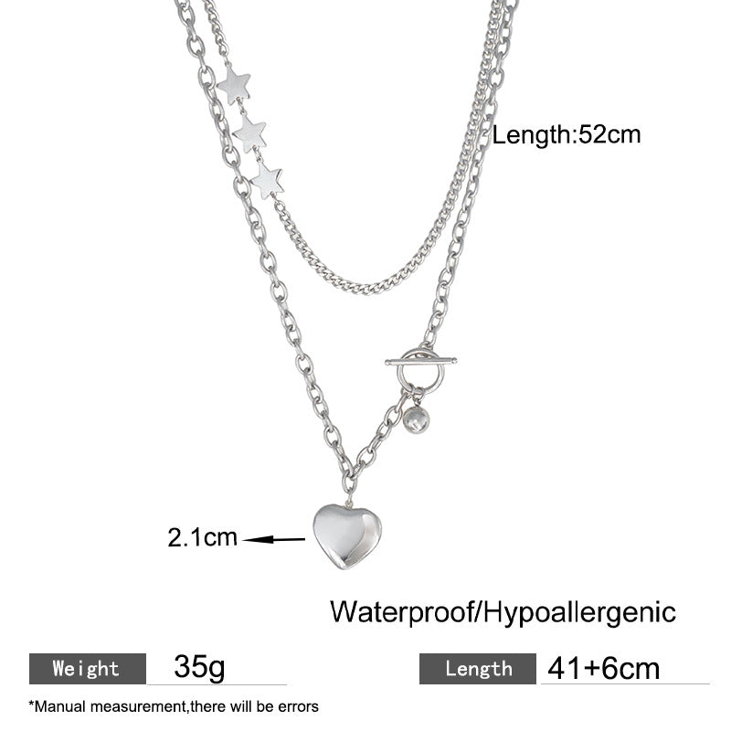 Sweet Streetwear Heart Star Geometric Titanium Steel Plated Double Layer Necklace for Unisex