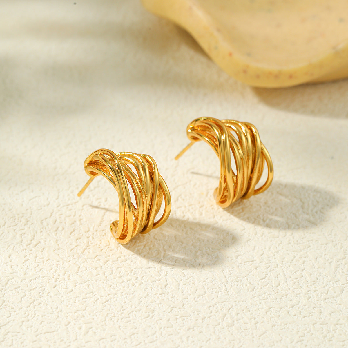 18K Gold Plated Geometric C-Shape Stainless Steel Earrings for Women