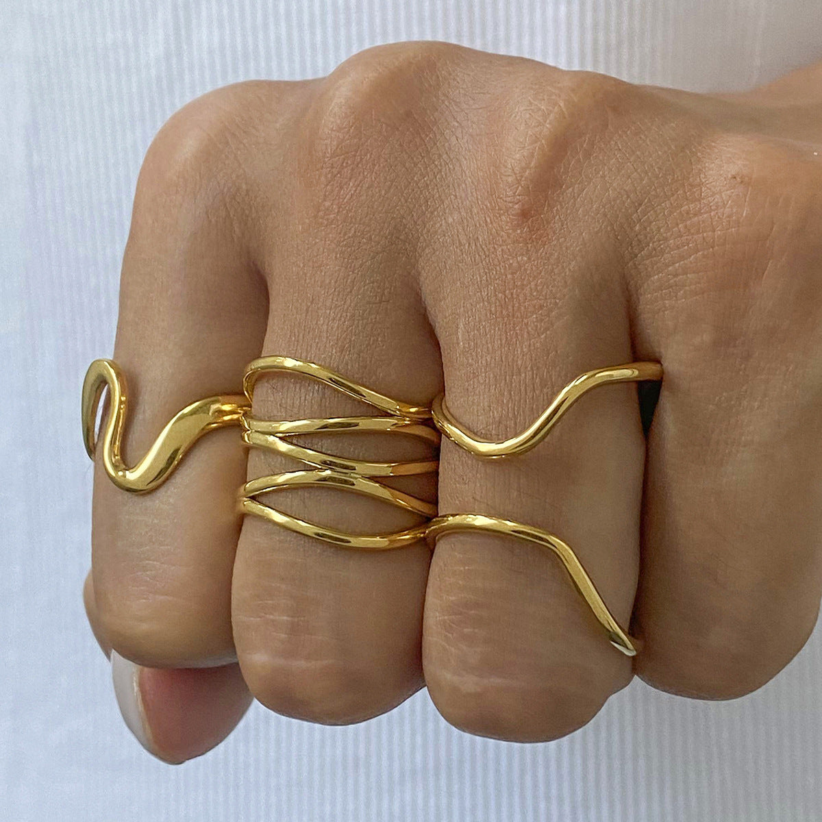 Geometric Gold Plated Stainless Steel Ring for Women