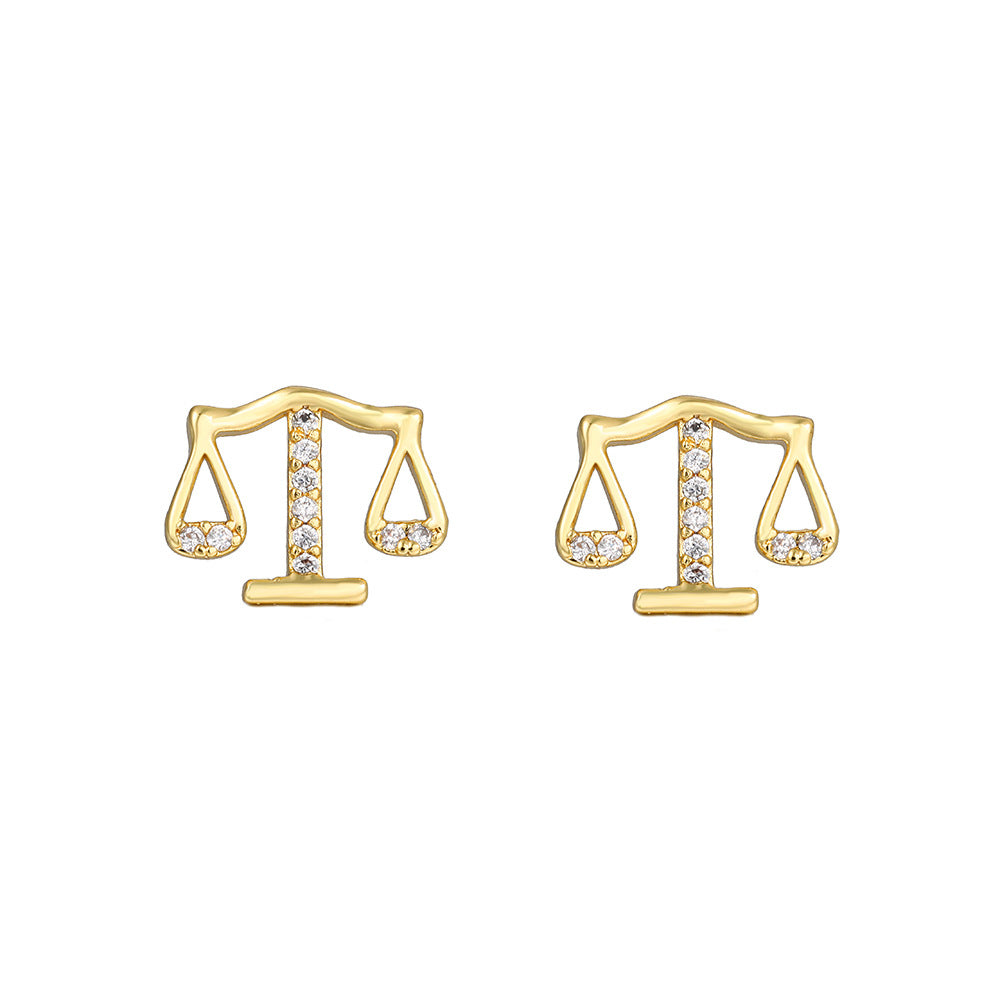 Casual Geometric Gold Plated Brass Cubic Zirconia Stud Earrings with Stainless Steel Posts