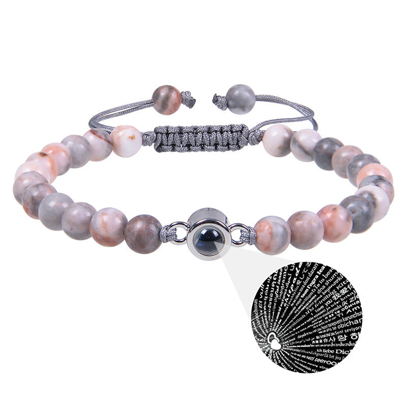 I Love You Projection Crystal Agate Bracelet Unisex Round Letter Charm
