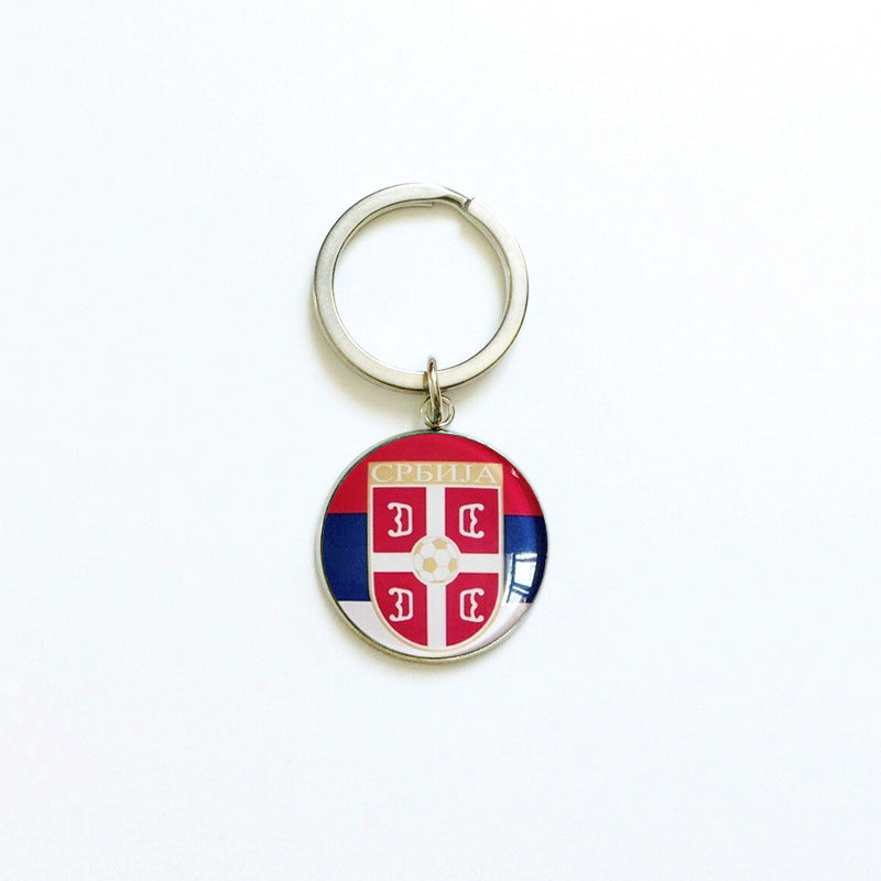 Sporty Round Stainless Steel Keychain National Football Team Souvenir Gift