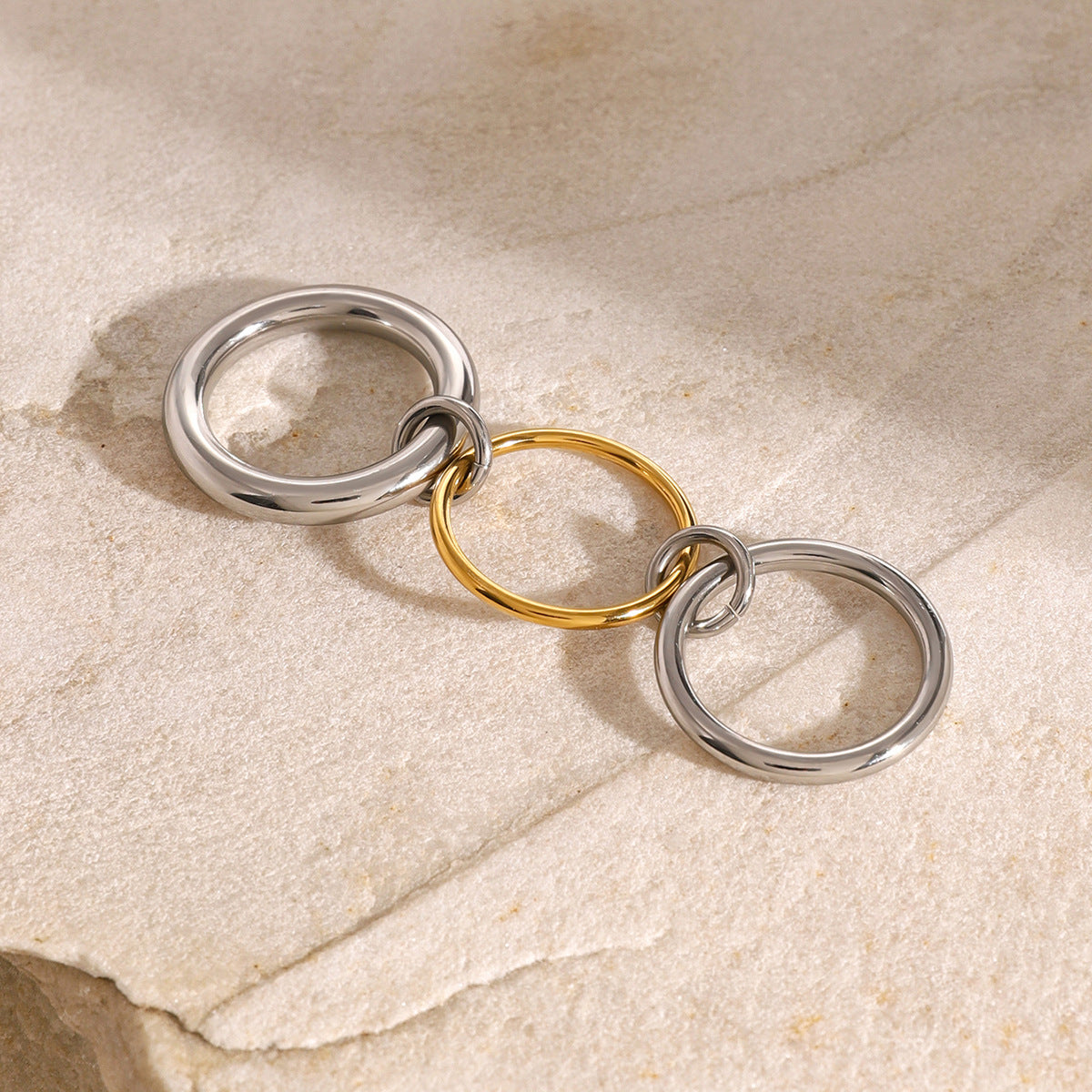 Geometric Round Plated Stainless Steel Stacking Ring Set