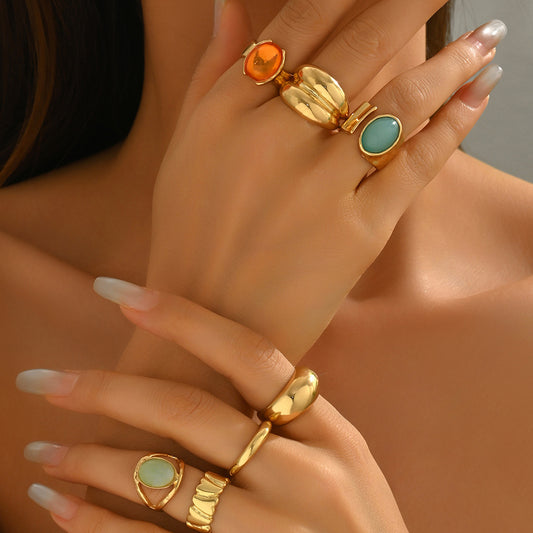 Anillo abierto apilable geométrico minimalista para mujer de aleación de zinc con incrustaciones de gemas, accesorio de moda
