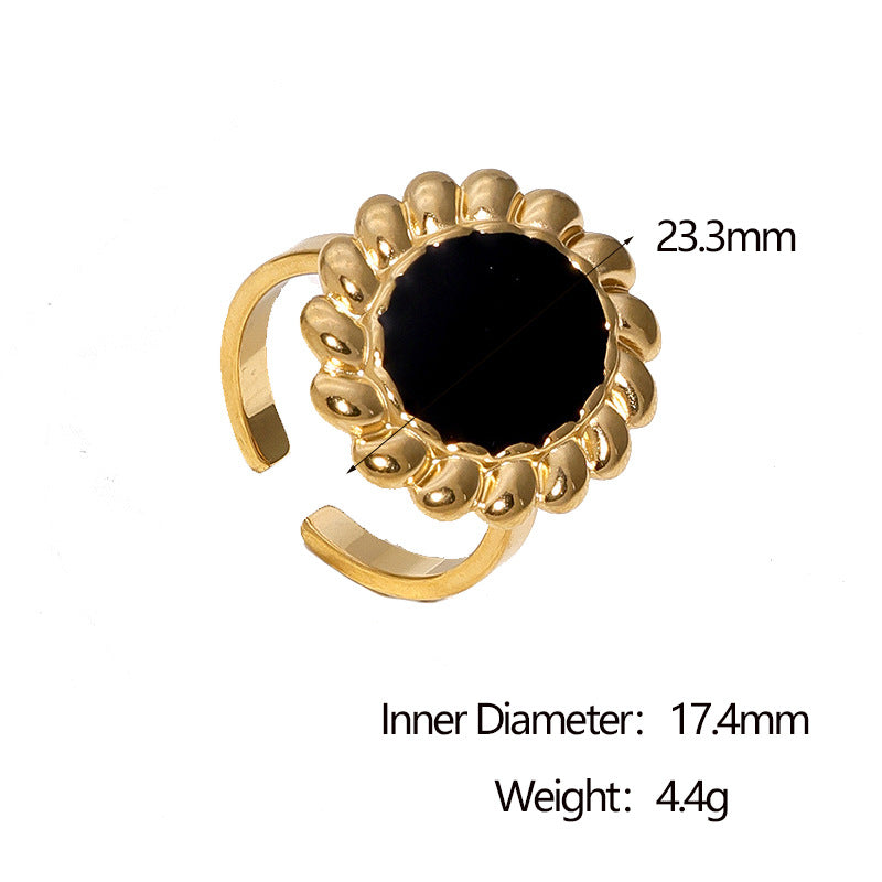 Anello Aperto Girasole Minimalista Placcato Oro 18K in Acciaio Inossidabile, Gioielli Floreali Geometrici da Donna