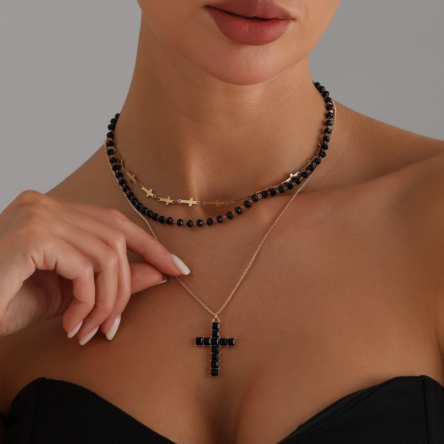 Dark Feminine Cross Pendant Necklace for Women Alloy Geometric Shape with Plated Finish Fashion Clavicle Chain