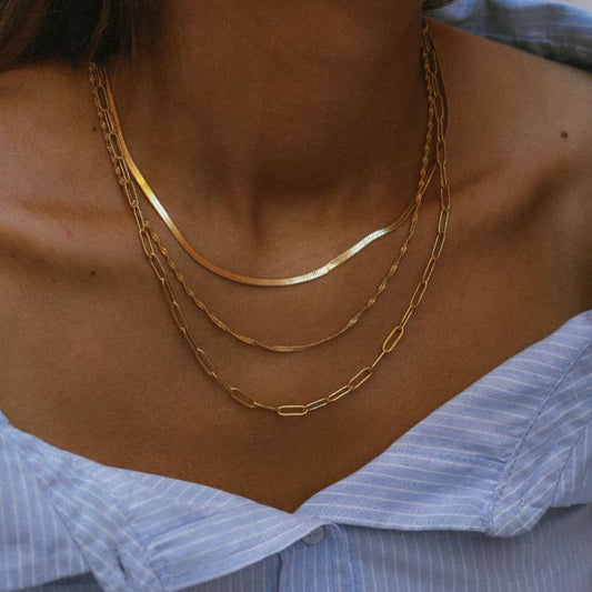 Luxury Minimalist Geometric Multi-Layer Necklace 18K Gold PVD Plated Titanium Steel Chain for Women