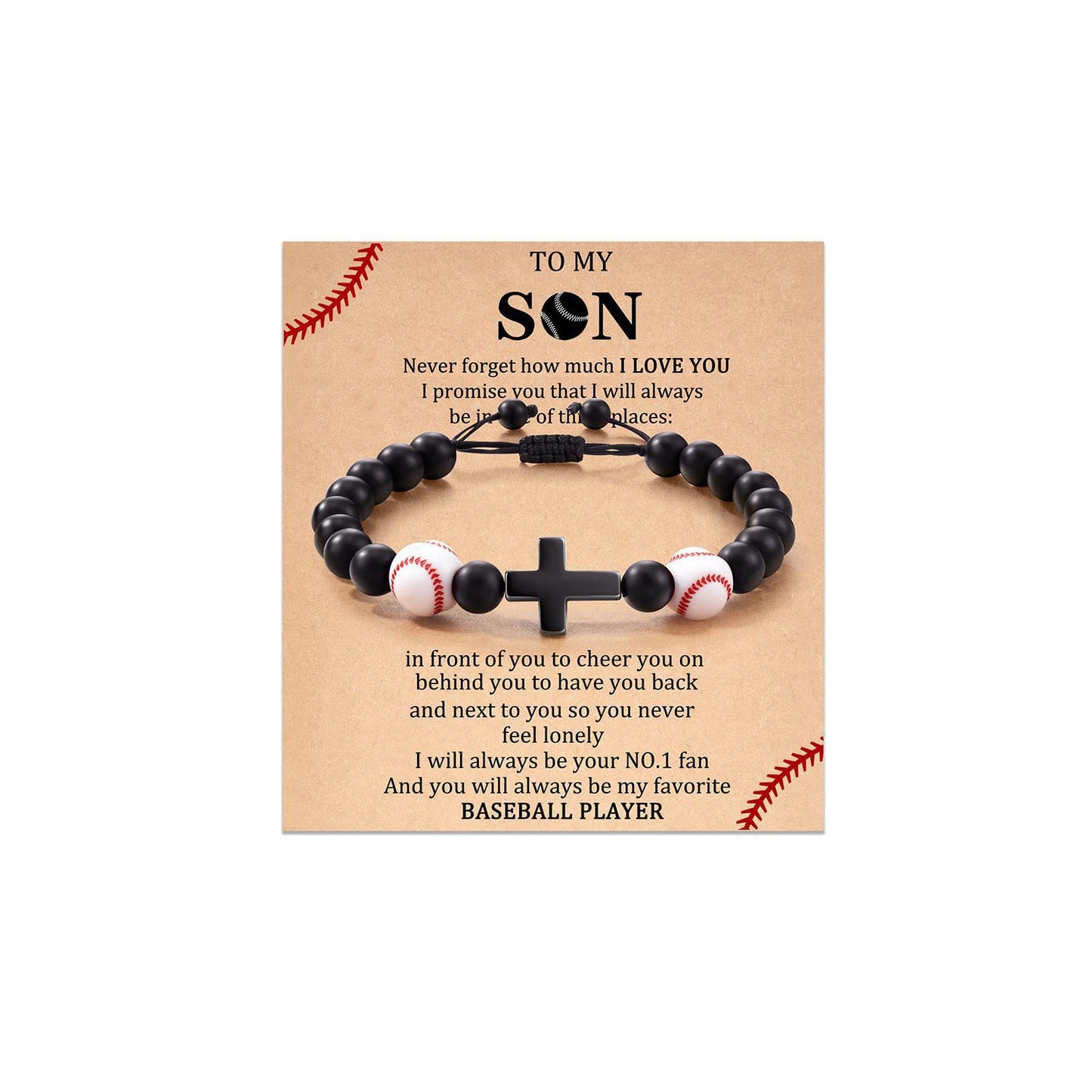 Sporty Men's Black Matte Cross Beaded Bracelet Hand-woven Adjustable Cord Bracelet