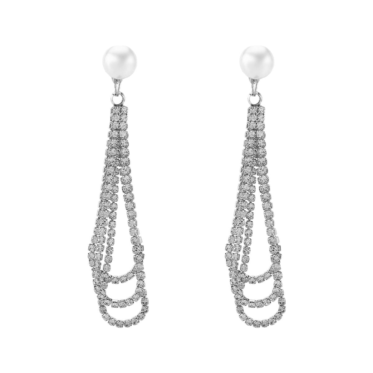 Pendientes de borla en forma de lágrima de estilo chic para mujer con base de aleación, incrustaciones de pedrería y detalles de perlas de imitación
