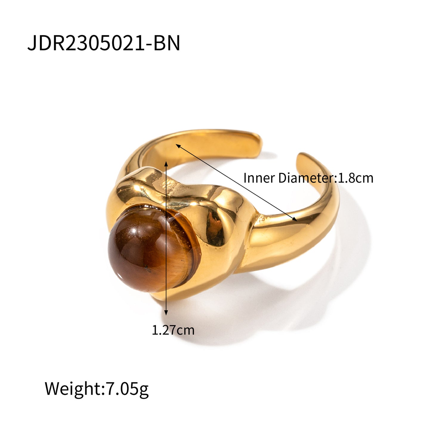 Fashion 18K Gold Plated Stainless Steel Heart Shape Tiger Eye Stone Ring for Women