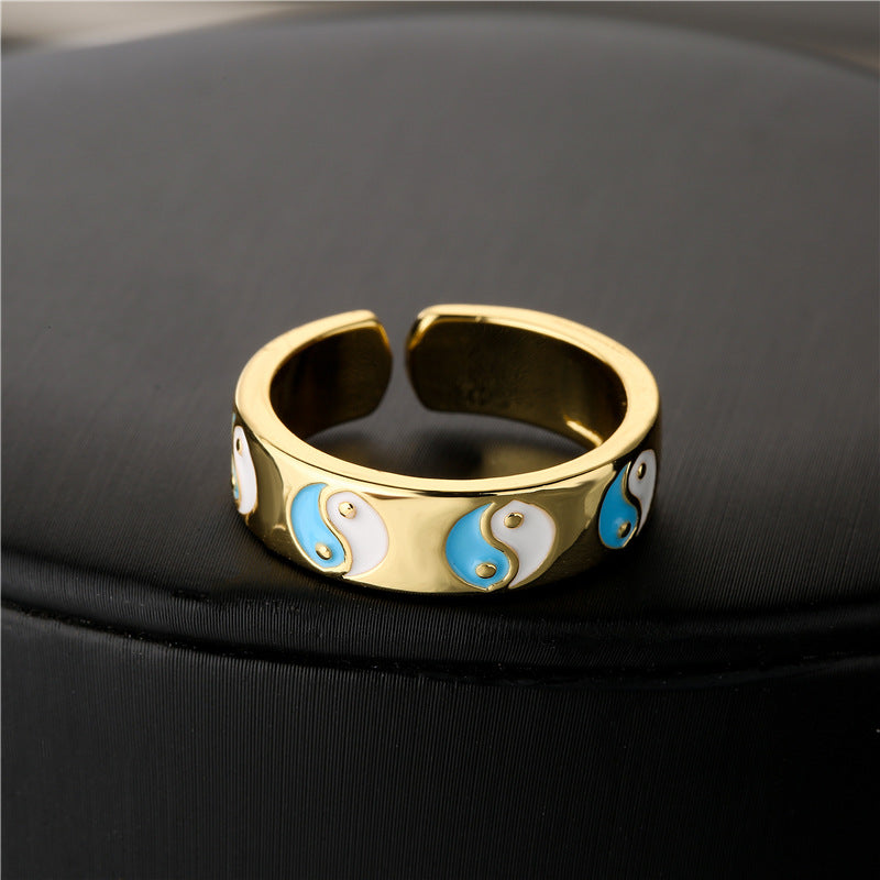 Geometric Drip Oil Gold Plated Brass Adjustable Ring for Women