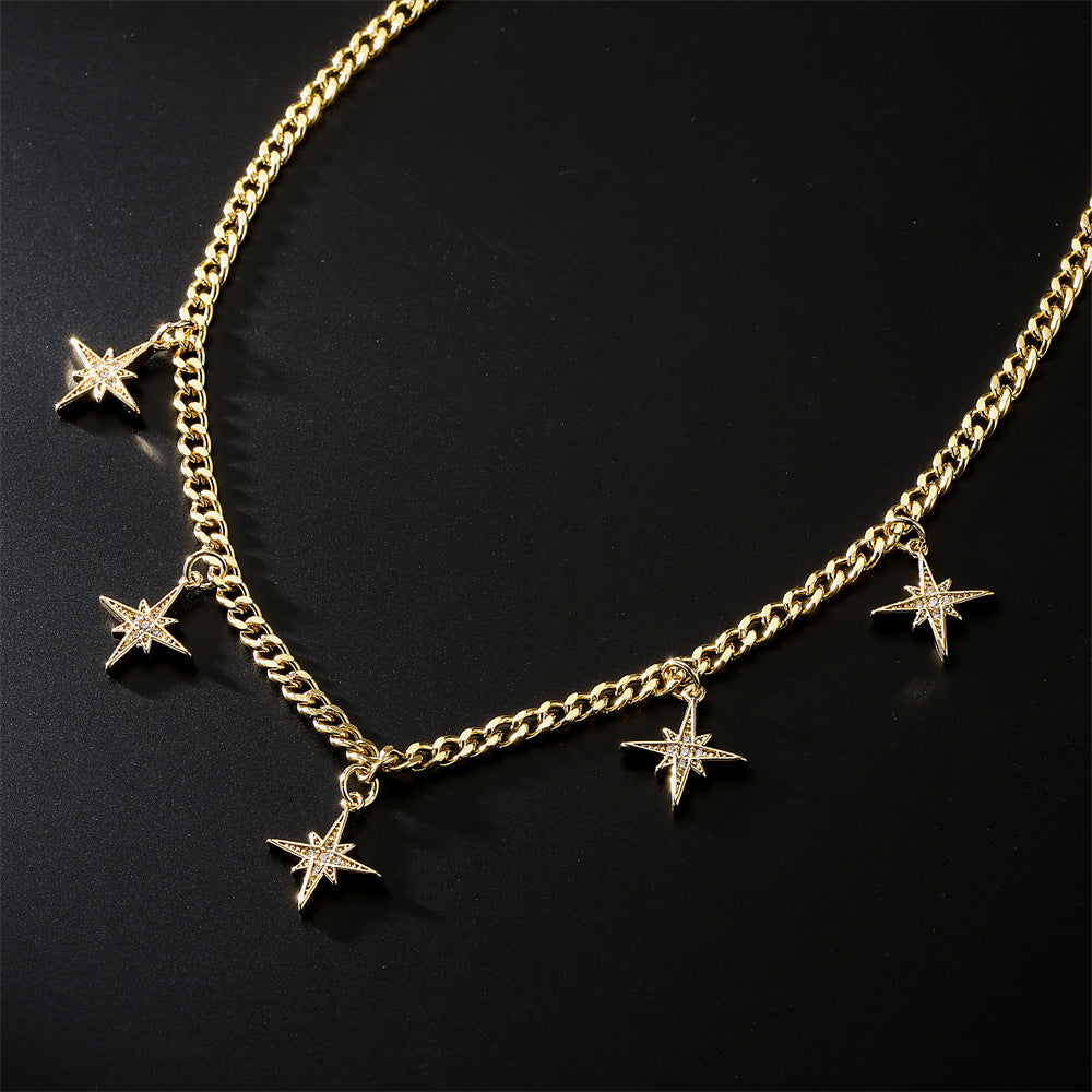 Collana con ciondolo geometrico in rame con placcatura in vero oro e intarsio di zirconi
