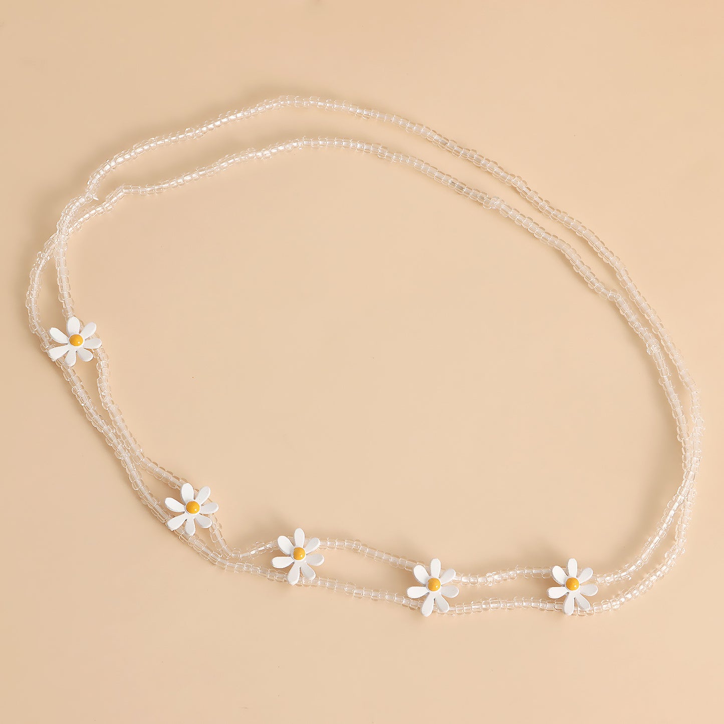 Minimalist Daisy Sunflower Anklet for Women with Alloy Chain Geometric Design Transparent Beads Fresh Beach Jewelry