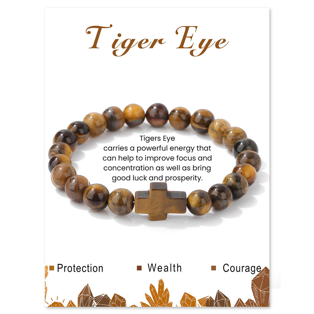 Vintage Geometric Cross Stone Beaded Stretch Bracelet Unisex