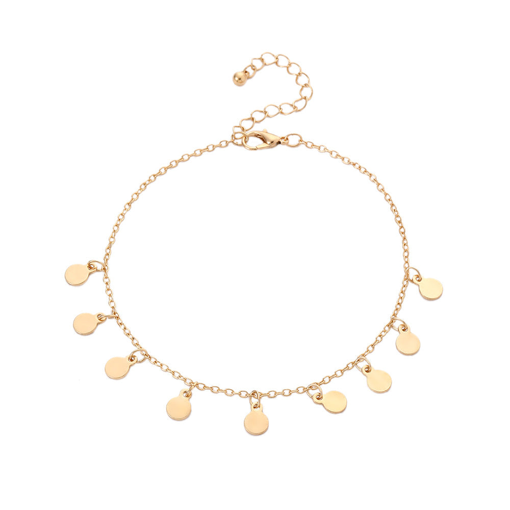 Minimalist Geometric Round Alloy Anklet Set with Disc Pendants for Women
