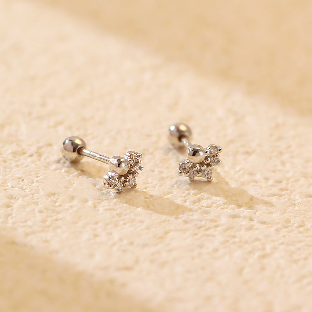 Orecchini a perno con zirconi cubici in argento sterling S925, design geometrico chic, per donna