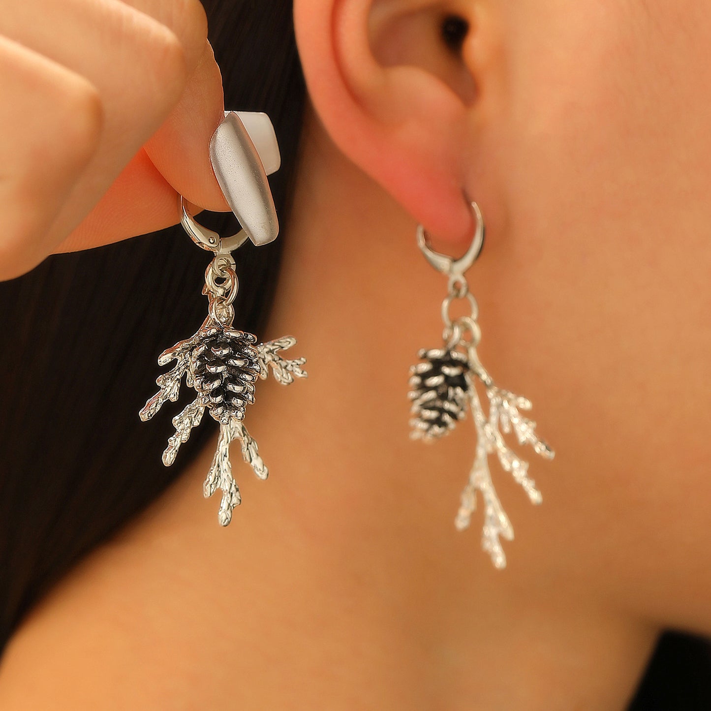 Vintage-Inspired Pine Branch and Pinecone Earrings in Alloy with Gold Plating for Women