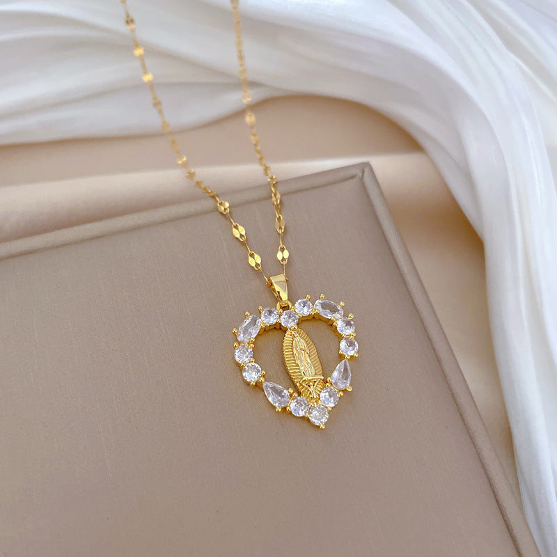 Collana Minimalista a Cuore in Acciaio al Titanio con Intarsio di Strass per Donna e Uomo, Delicata Catena alla Clavicolar