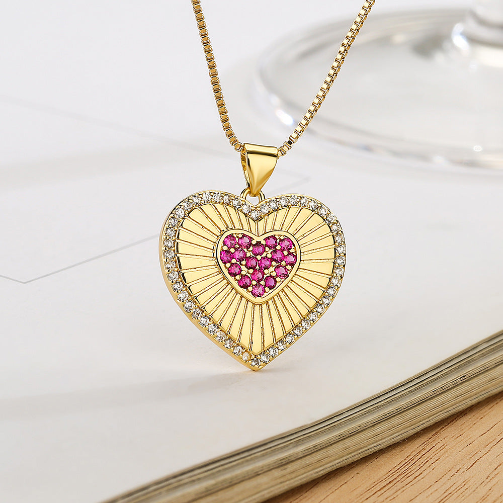 Minimalist Elegant Zircon Heart Pendant Necklace for Women with Copper Chain
