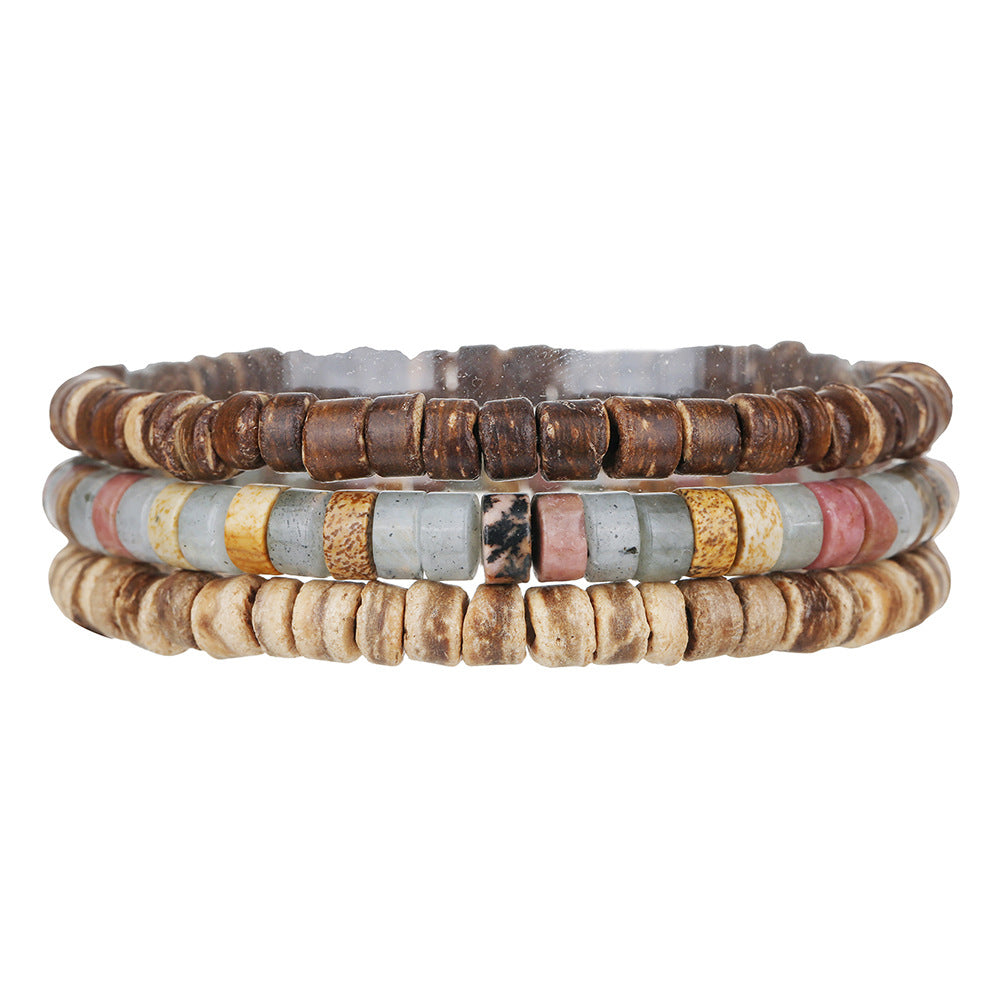 Hip-hop Geometric Wood and Natural Stone Beaded Bracelet for Men and Women