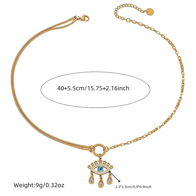 Streetwear Stainless Steel Plated Star Teardrop Pendant with Rhinestone and Tassel Snake Chain Necklace for Women