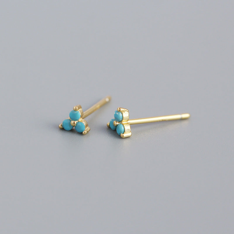 Minimalist Elegant 925 Sterling Silver Inlaid Diamond Plant Stud Earrings